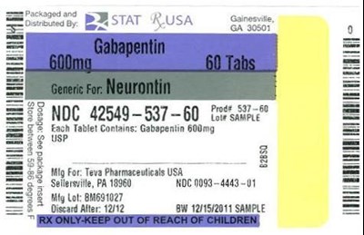 Gabapentin Tablets Usp 600mg Label (Gabapentin 600 mg 42549 Label)